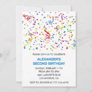 Color party invitations blue boy confetti rainbow