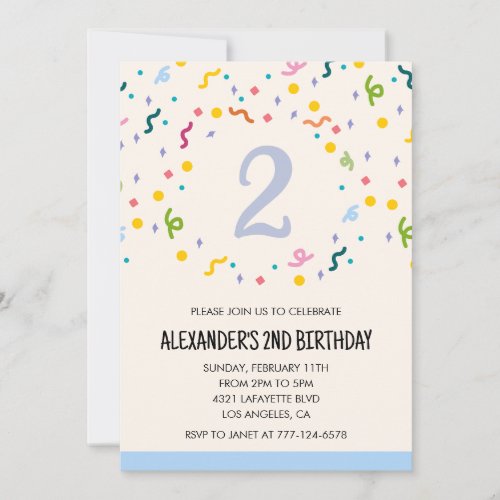 Color party invitations confetti kids primary