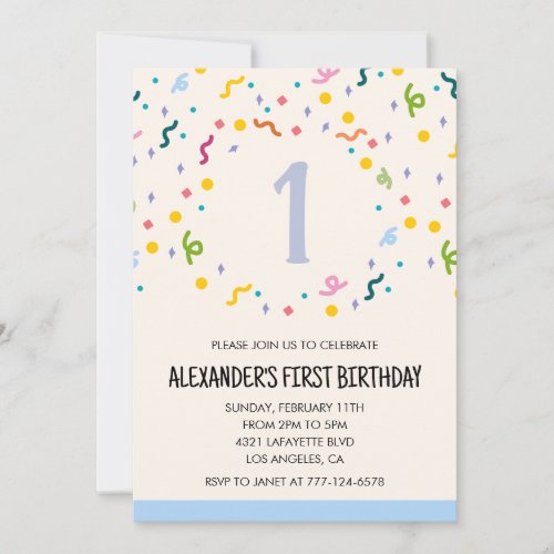 Color party invitations confetti kids primary