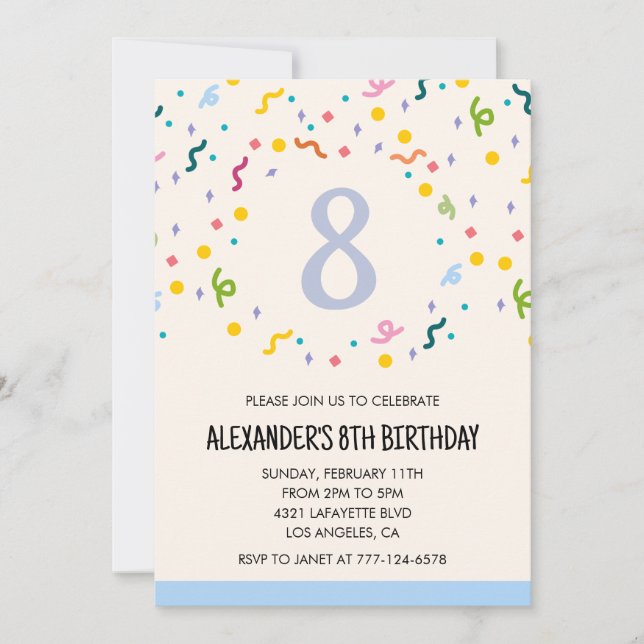 Color party invitations confetti kids primary (Front)