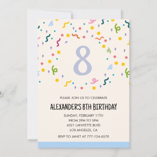 Color party invitations confetti kids primary