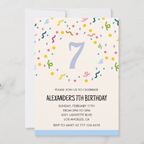 Color party invitations confetti kids primary