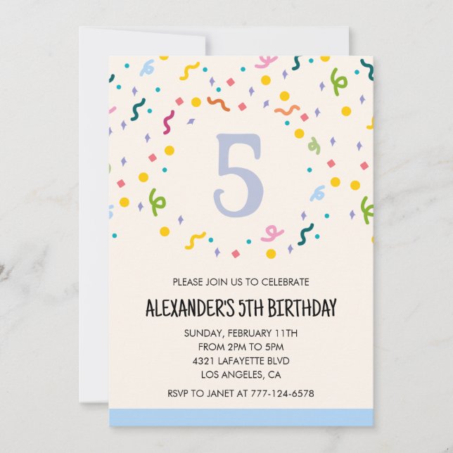 Color party invitations confetti kids primary (Front)