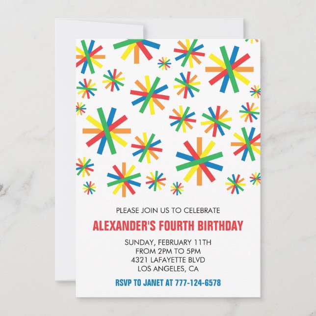 Color party invitations Confetti Modern 4th kids (Front)