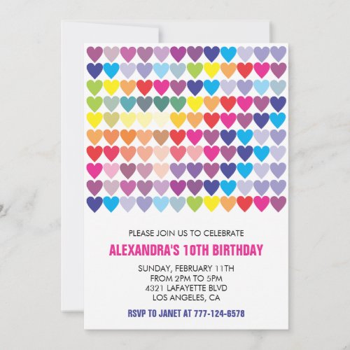 Color party invitations Rainbow Heart Modern 10TH