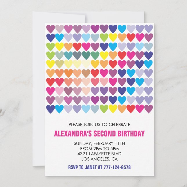 Color party invitations Rainbow Heart Modern 2nd (Front)
