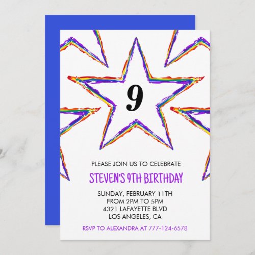 Color party invitations Stars Rainbow primary kids