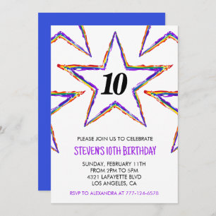Color party invitations Stars Rainbow primary kids