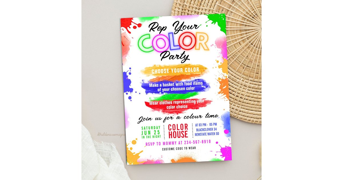 Color Party Light Invitation Editable Invitation | Zazzle