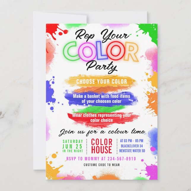 Color Party Light Invitation Editable Invitation (Front)
