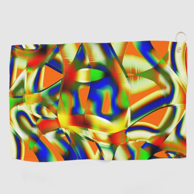 Color patches on curved beige strips golf towel (Horizontal)