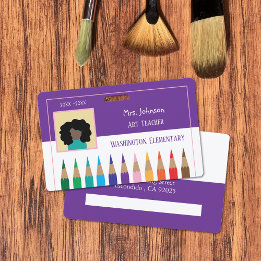 Color Pencil Art Teacher Purple Horizontal Badge