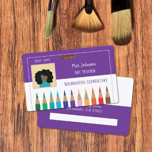 Color Pencil Art Teacher Purple Horizontal Badge