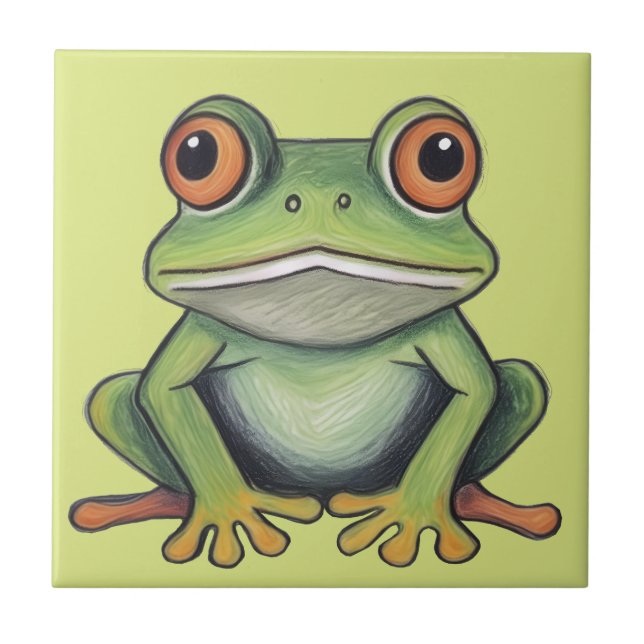 Color Pencil Drawing Frog Ceramic Tile (Front)