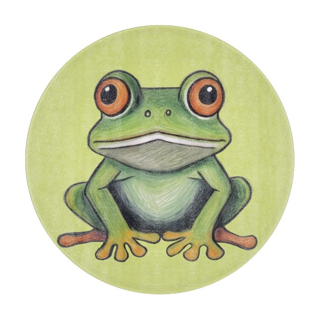 Color Pencil Drawing Frog Cutting Board (Front)