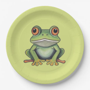 Color Pencil Drawing Frog Paper Plates