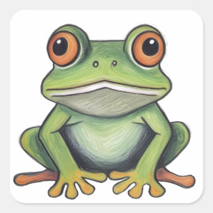 Color Pencil Drawing Frog Square Sticker