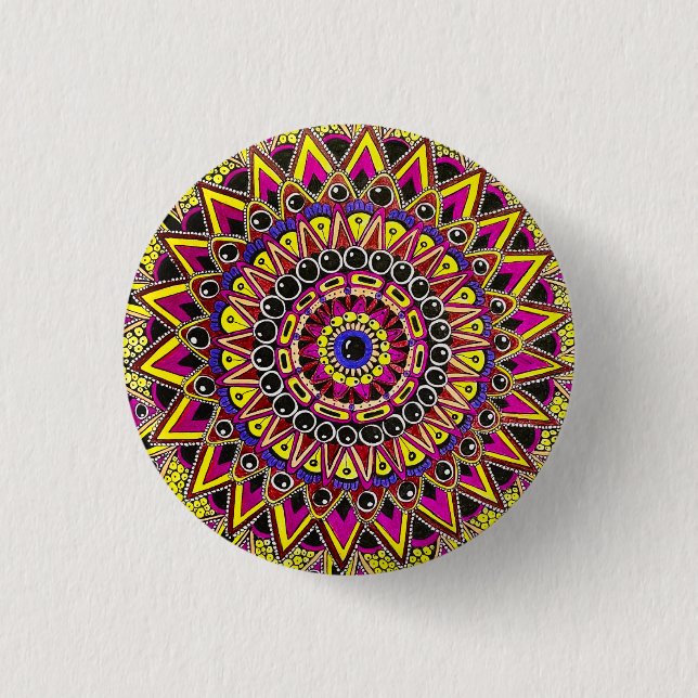 Color Pencil Purple Yellow Mandala Button (Front)