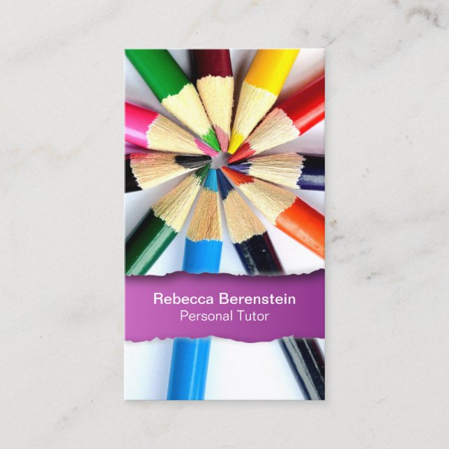 Color Pencil Tutor Ripped Fuschia Business Card (Front)