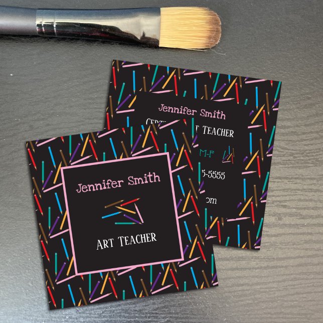 Color Pencils Art Teacher Black Contact Cards (Creator Uploaded)