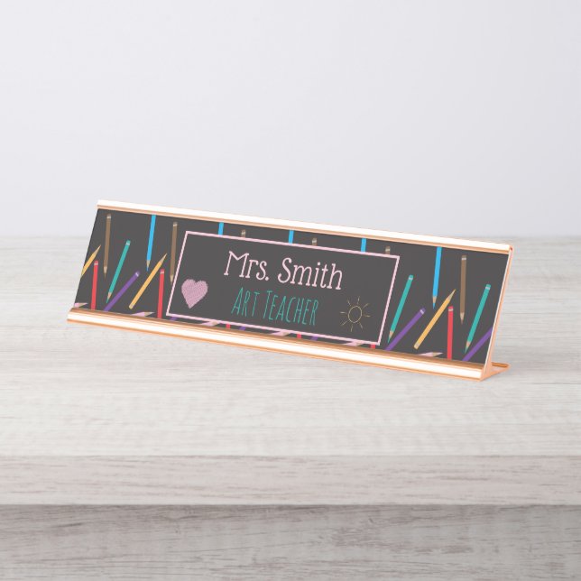 Color Pencils Art Teacher Personalized Name Plate (Front)