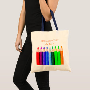 Color Pencils Back To School Custom Teacher Name Tote Bag
