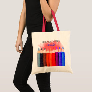 Color Pencils Back To School Custom Teacher Name Tote Bag