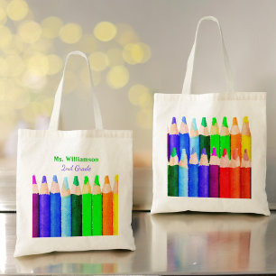Color Pencils Back To School Custom Teacher Name Tote Bag