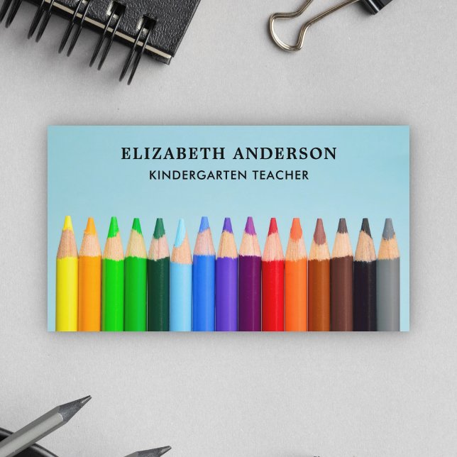 Color Pencils Colorful Kindergarten Teacher Business Card (Creator Uploaded)