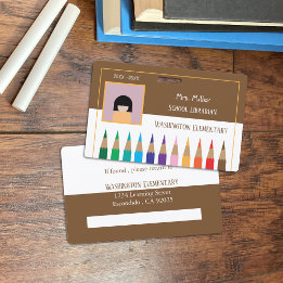 Color Pencils Doodle School Librarian Brown Badge