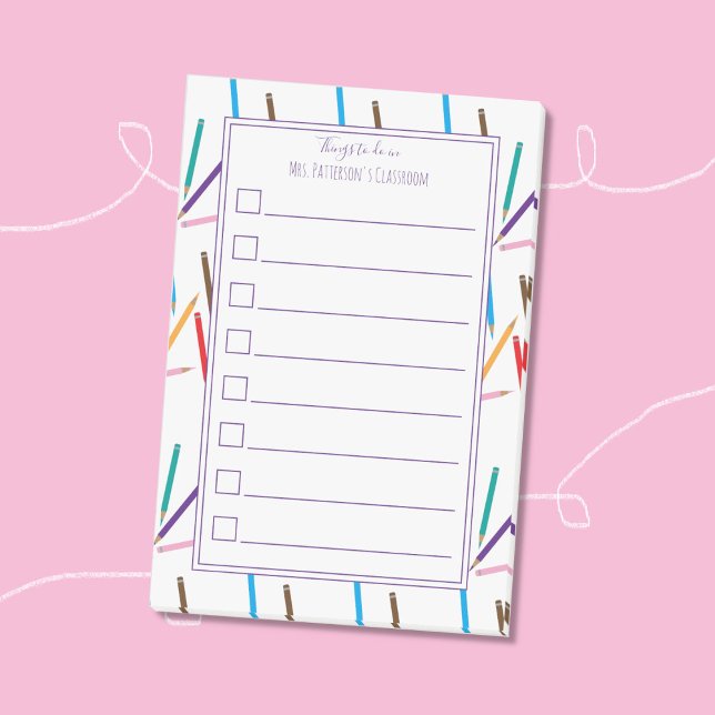 Color Pencils Frame Teacher To Do Post-It Notes (These sticky notes with a scattered colored pencils frame will make a great gift for art teachers . )