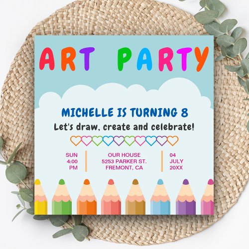 Color Pencils Kids Art Party Birthday Invitation