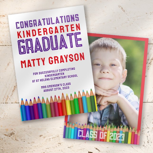 Color Pencils Kindergarten Photo Graduation  Announcement (Creator Uploaded)