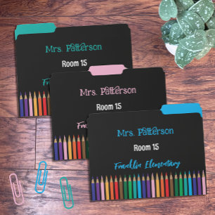 Color Pencils Teacher Black File Folders