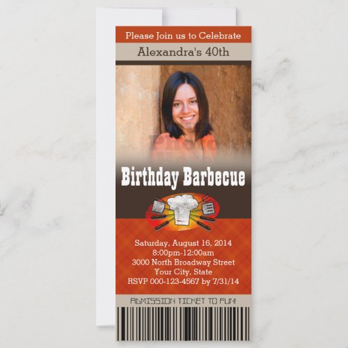 Color Photo Barbecue BBQ Birthday Party Ticket Invitation