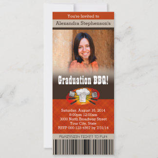 Color Photo Barbecue BBQ Graduation Party Ticket Invitation