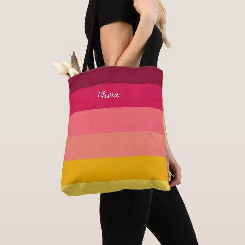 Color Pink And Yellow Stripe Monogram Tote Bag