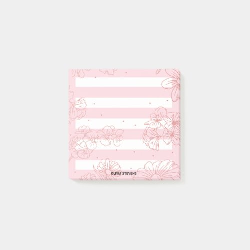 Color Pink Stripe Monogram Post_it Notes