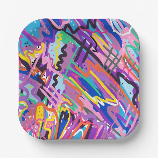 Color Play Abstract Print Paper Plates (Front)