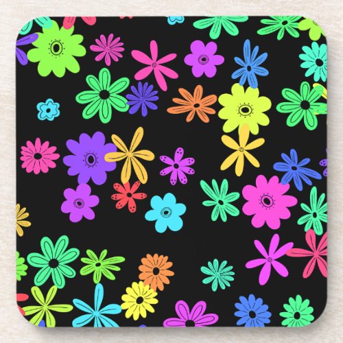 Color Pop Cute Flowers Hard Plastic Coaster