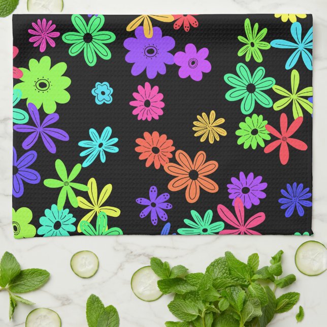 Color Pop Cute Flowers Kitchen Towel (Folded)