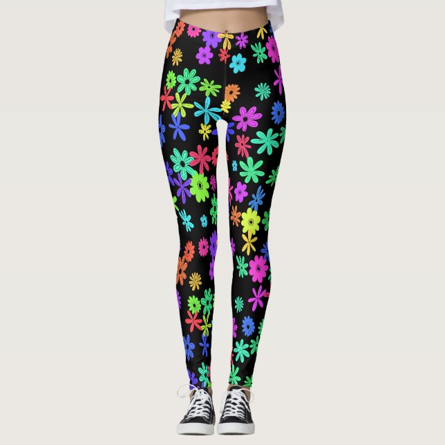 Color Pop Cute Flowers Leggings (Front)