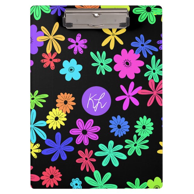 Color Pop Cute Flowers Personalized Clipboard (Front)