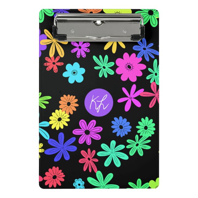 Color Pop Cute Flowers Personalized Mini Clipboard (Front)