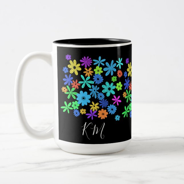 Color Pop Cute Flowers Personalized Mug (Left)