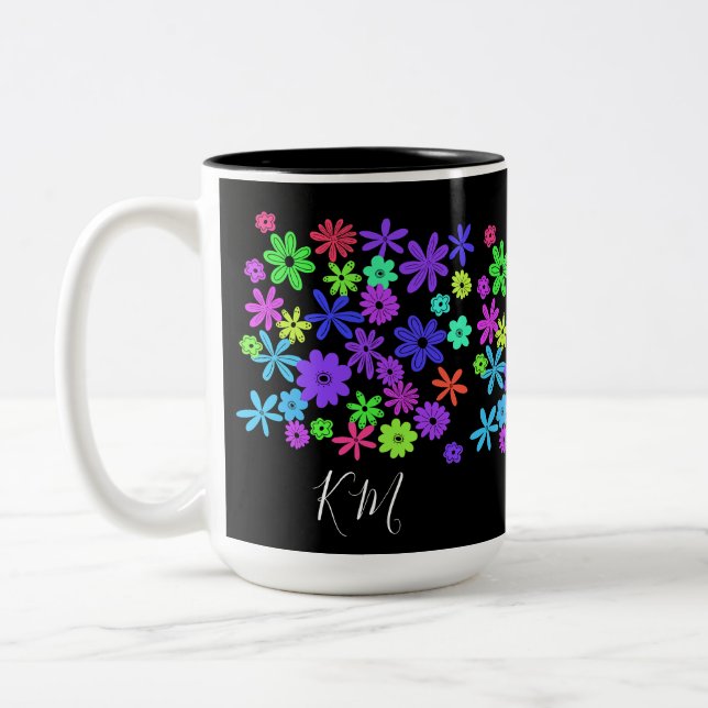 Color Pop Cute Flowers Personalized Mug (Left)