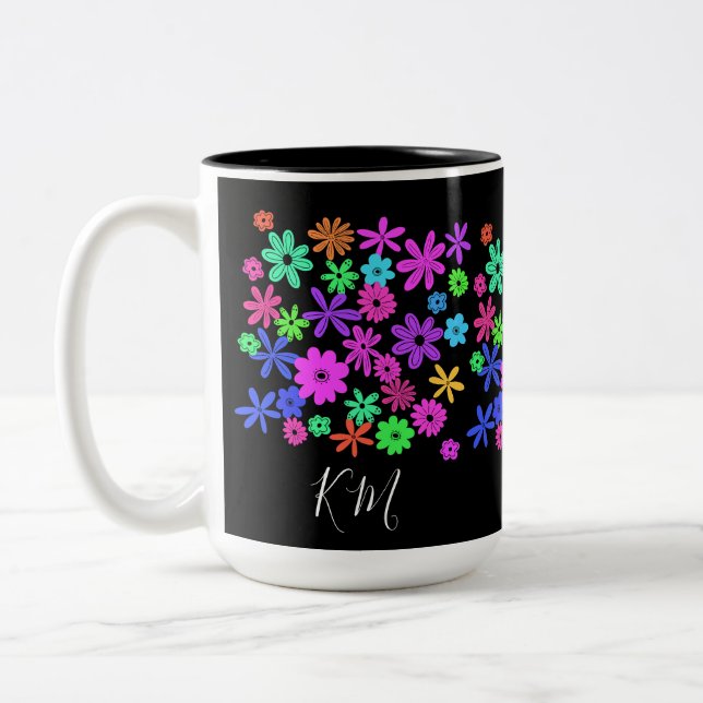Color Pop Cute Flowers Personalized Mug (Left)