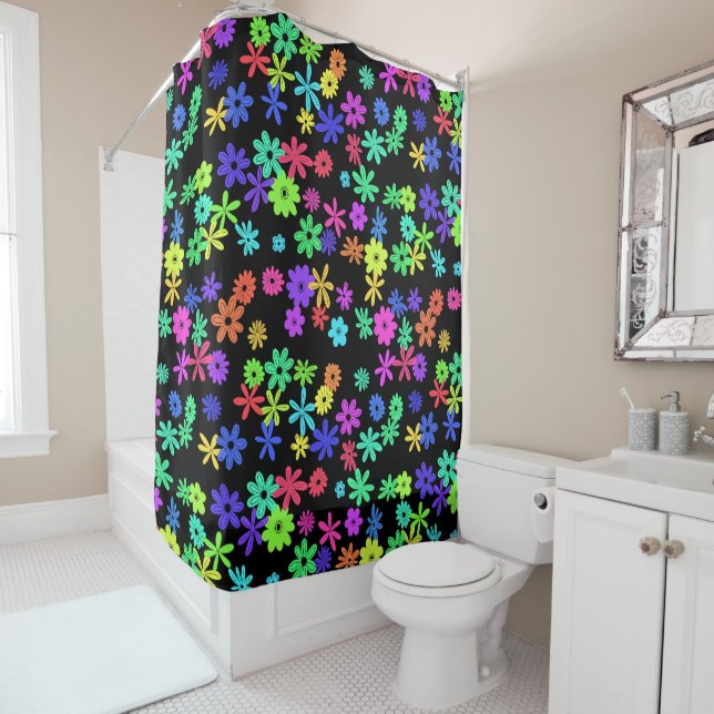 Color Pop Cute Flowers Shower Curtain (In Situ)