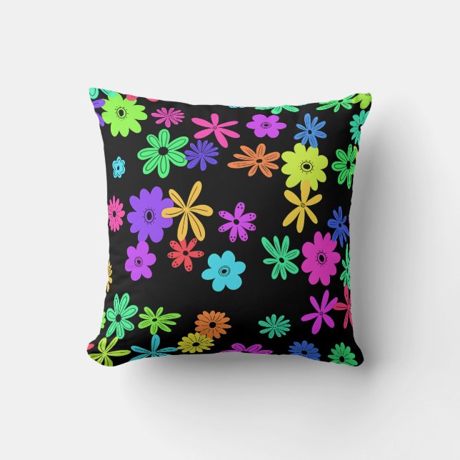Color Pop Cute Flowers Throw Pillow (Front)