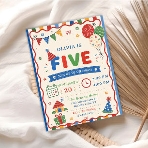 Color Pop FIVE Birthday Party Invitation
